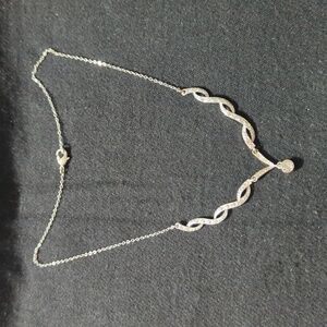 Silver Tone Clear Rhinestone Bar Pendant Statement Necklace